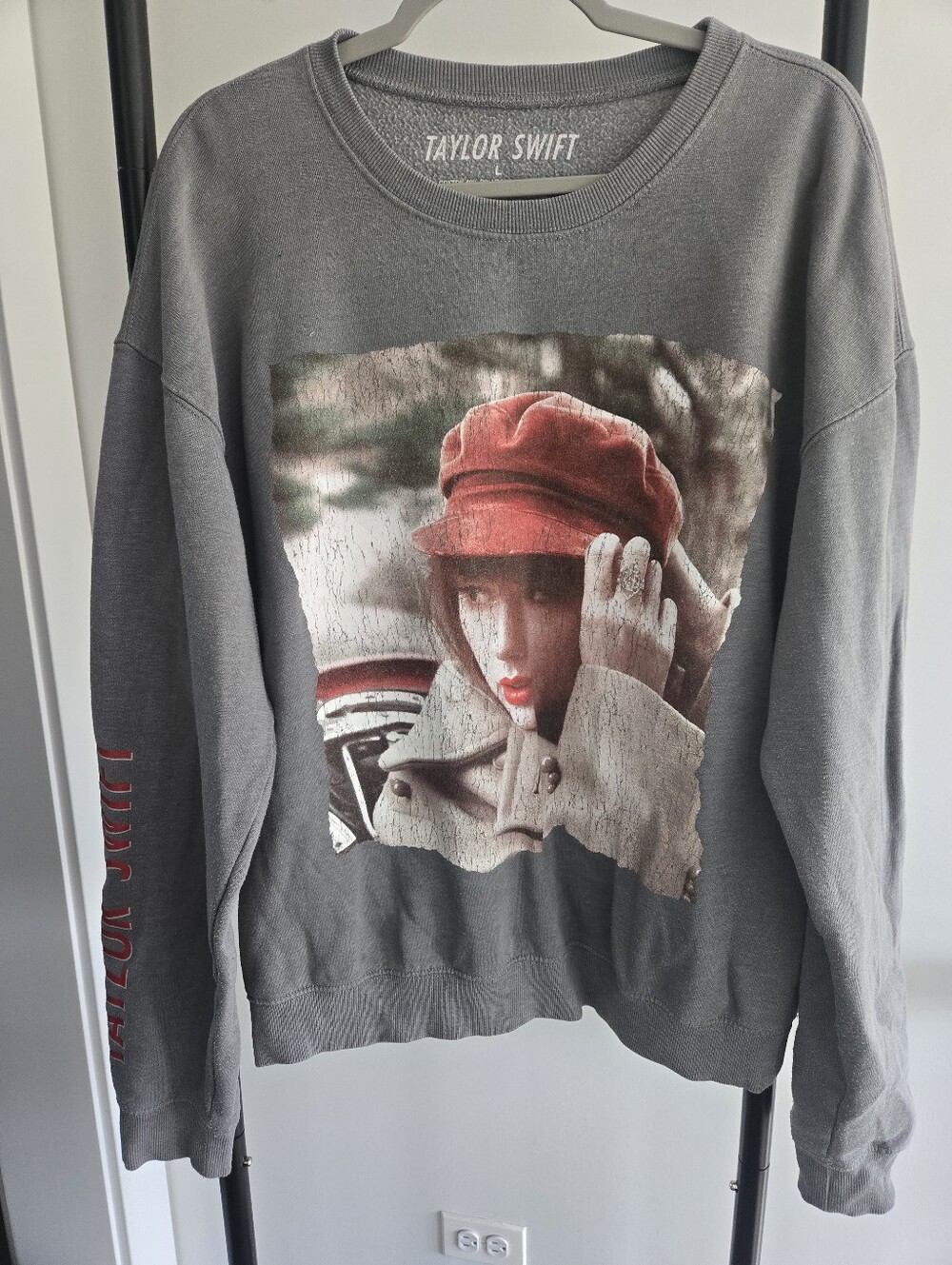 Taylor Swift Red Era Grey Distressed Crew Sweatshirt Pullover